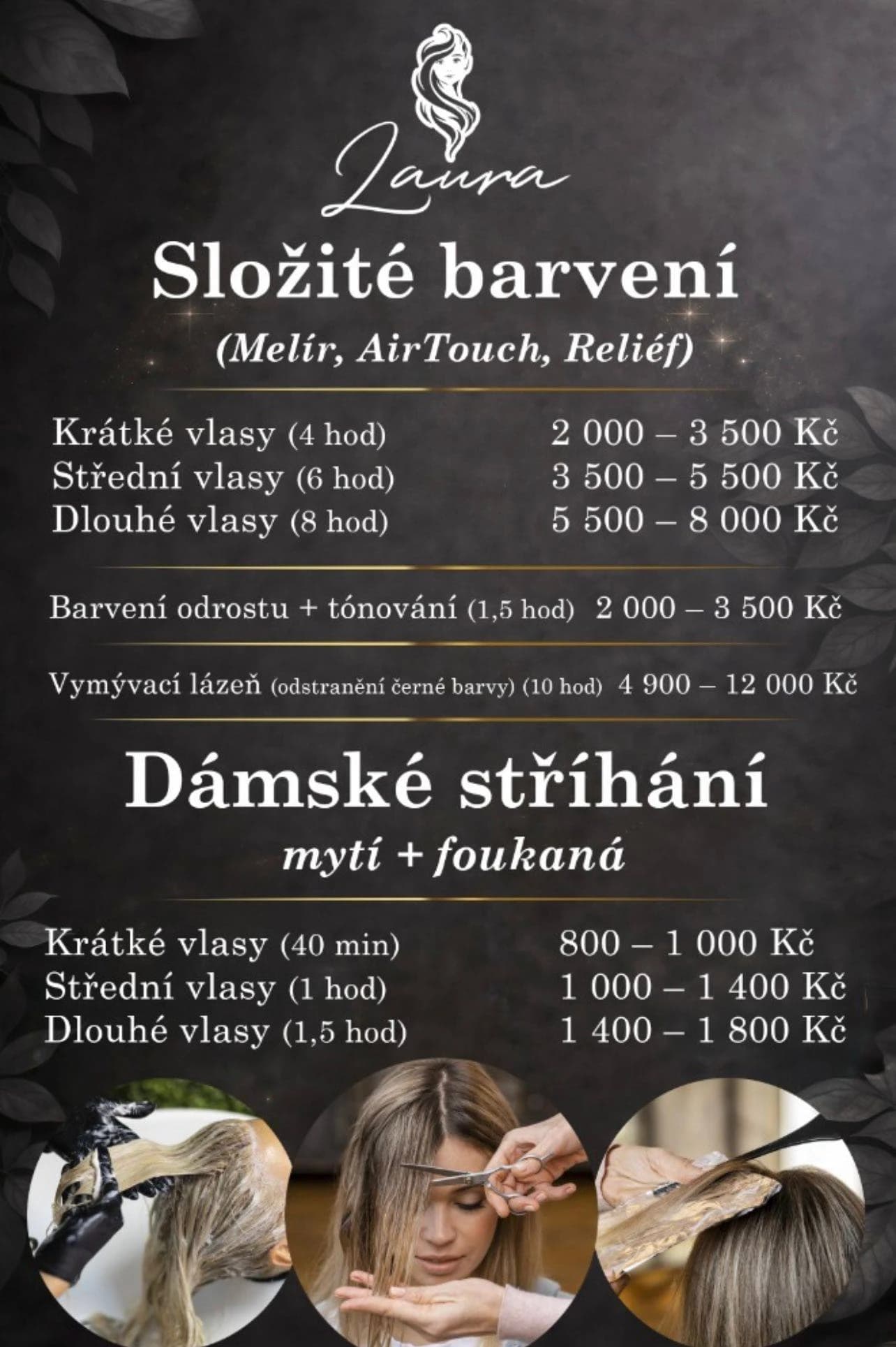 Ceník vlasy — barvení a dámské stříhání